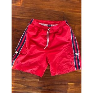 Roundtree & Yorke Mens Red Striped Swim Trunks Cargo Board Shorts Size L